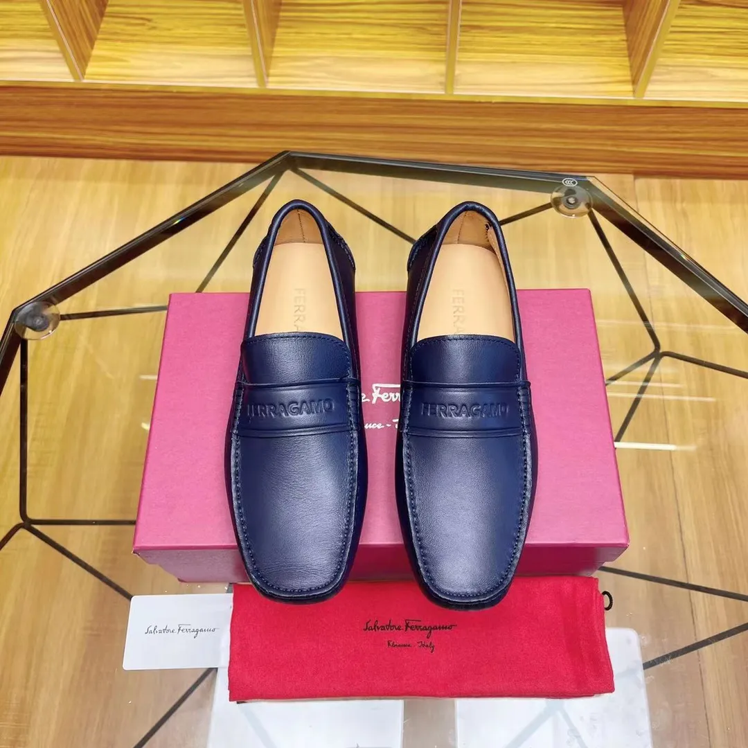 Men's shoes 💰560Ferragamo high-end quality 🔥 dark blue cowhide ➕ cowhide lining size 38-45